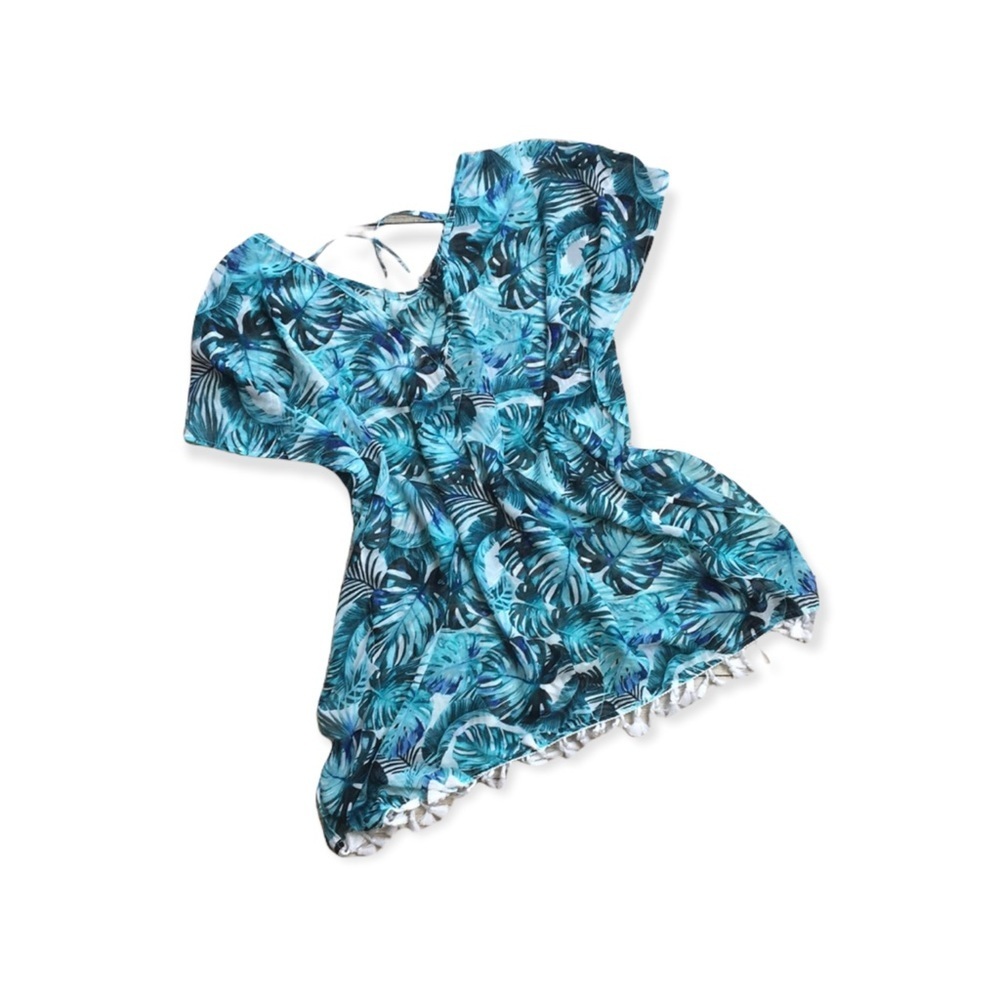 NO BOUNDARIES Blue Hawaiian Floral Swim Coverup M